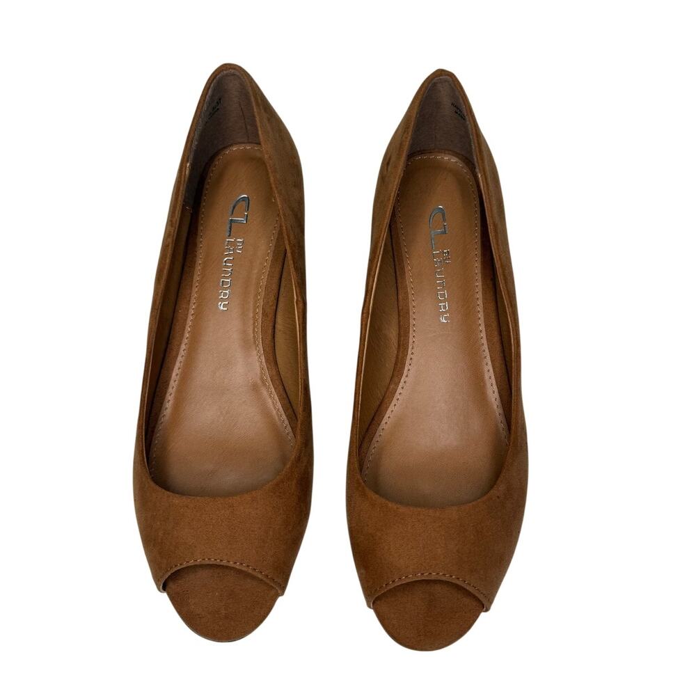 CL by Laundry Brown Suede Peep Toe Wedges Size 6.5